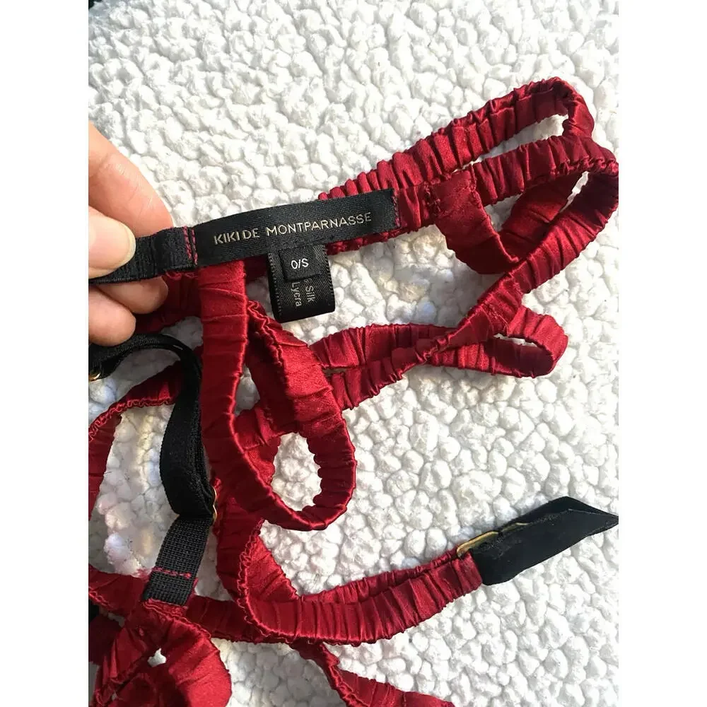 Kiki de Montparnasse Red Satin Silk Garter Belt Suspenders One size Fits All - Picture 7 of 7